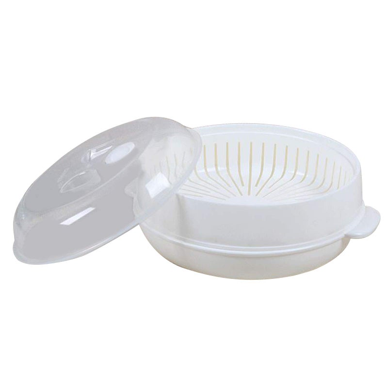 FEOOWV 1-Tier Microwave Steamer Heating Steamer for Home Kitchen White (Round) - Image 1